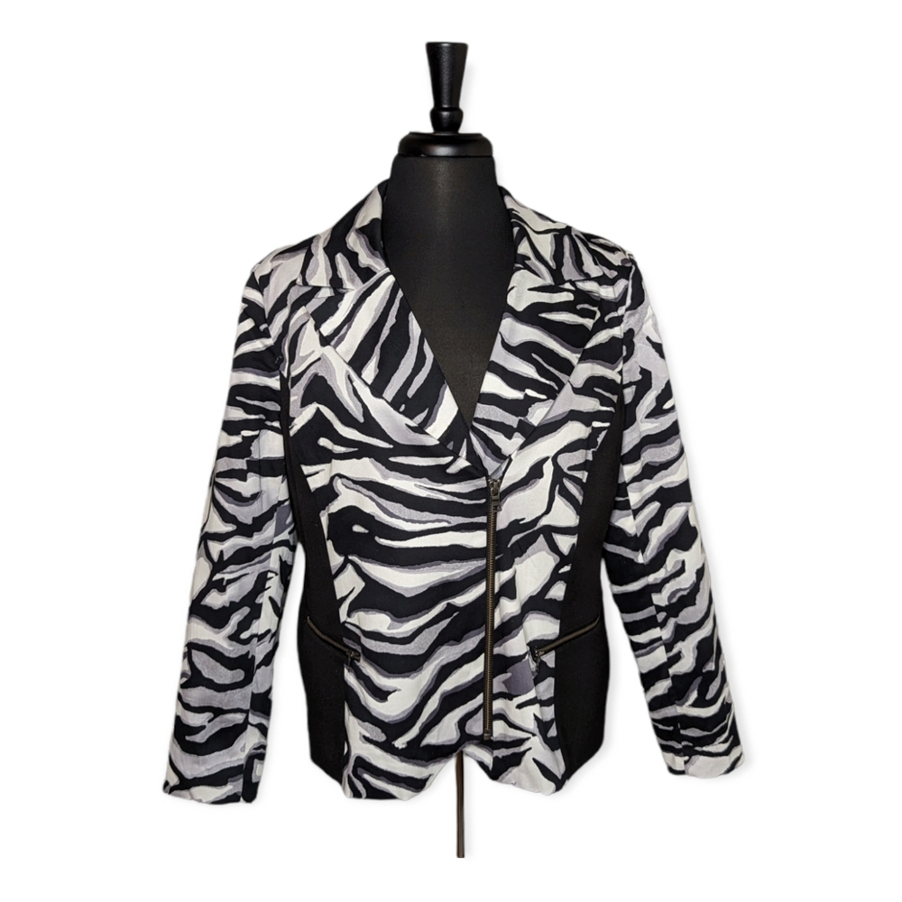 SimontonSays by George Simonton Zebra Print Asymmetrical Jacket Size 14